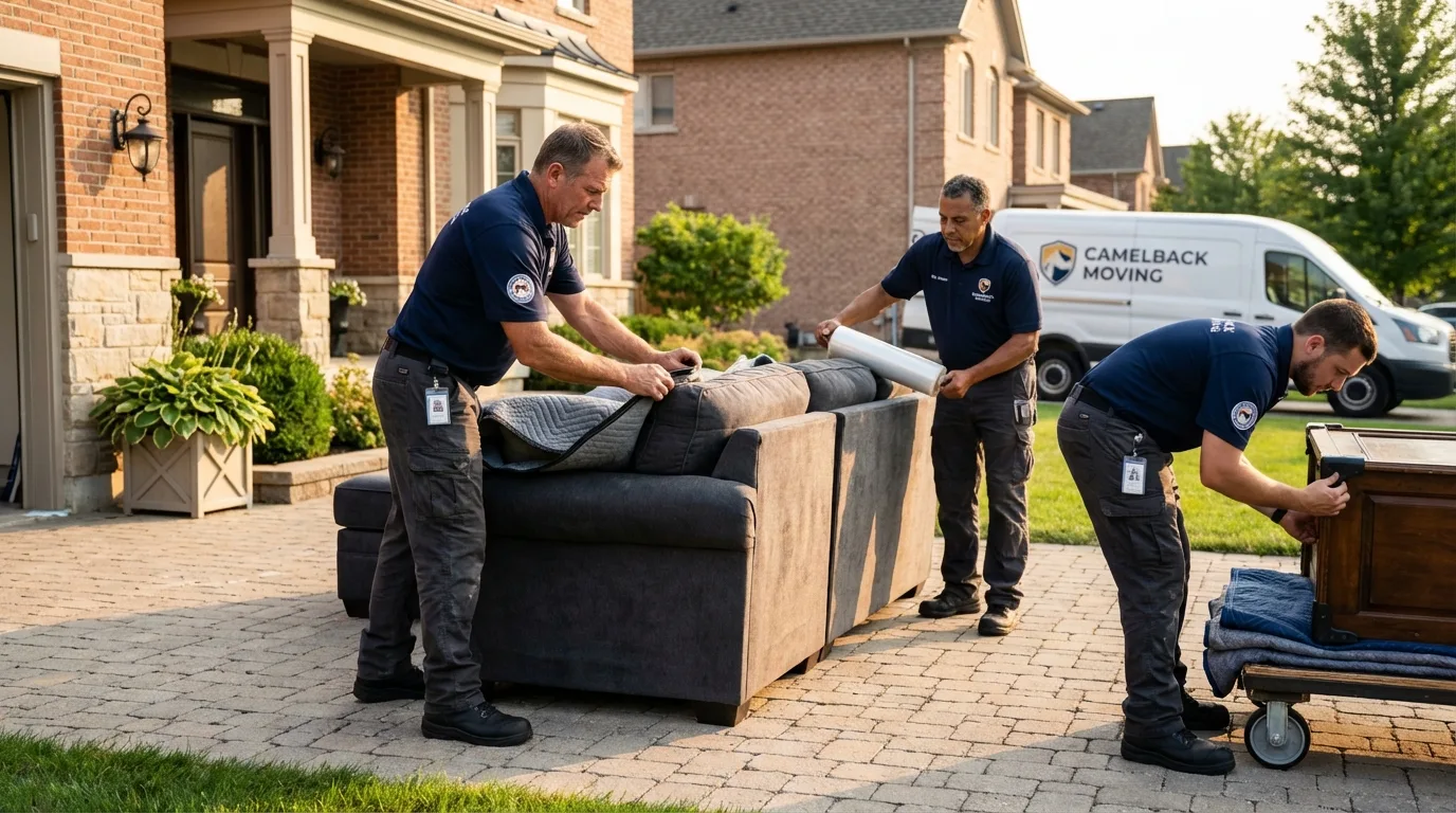 Large estate moving crew wrapping furniture in Woodbury, CT